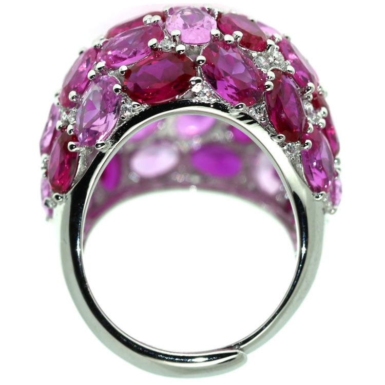 NALBORI|anello tutto argento 925 zirconi rosa rubino ovale regolabile donna