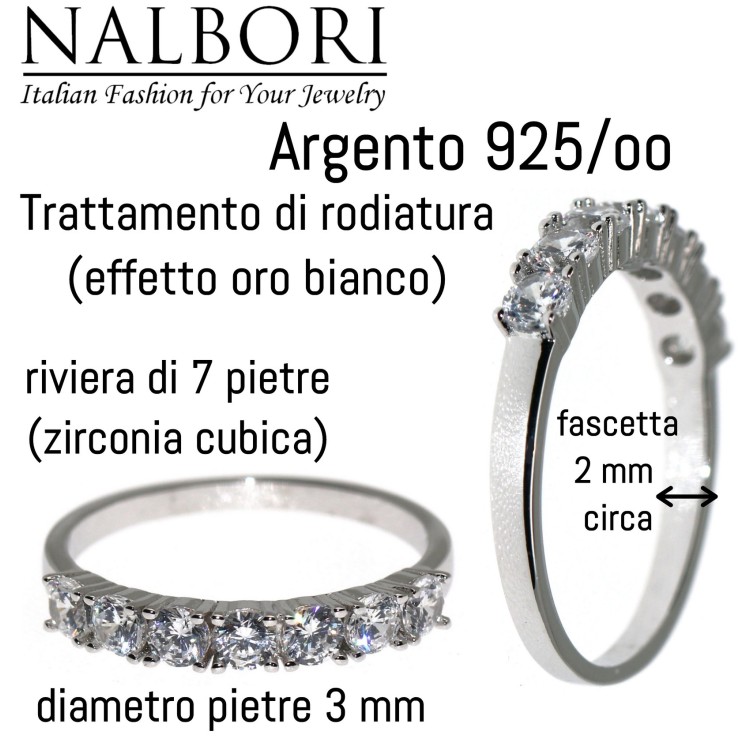 NALBORI|925 silver riviera ring for women with 7 white zirconia 3 mm