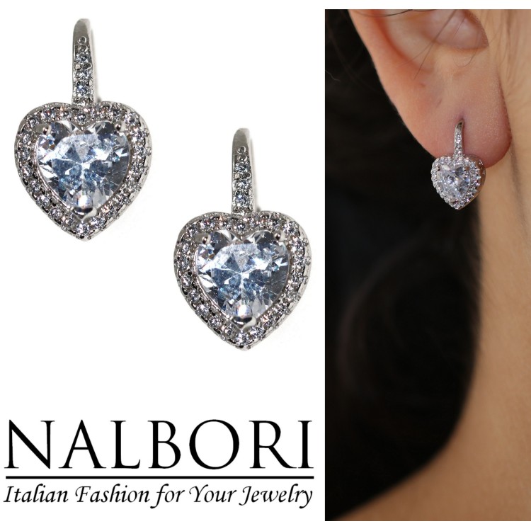 NALBORI|orecchini argento 925 monachella cuore brillante bianco donna